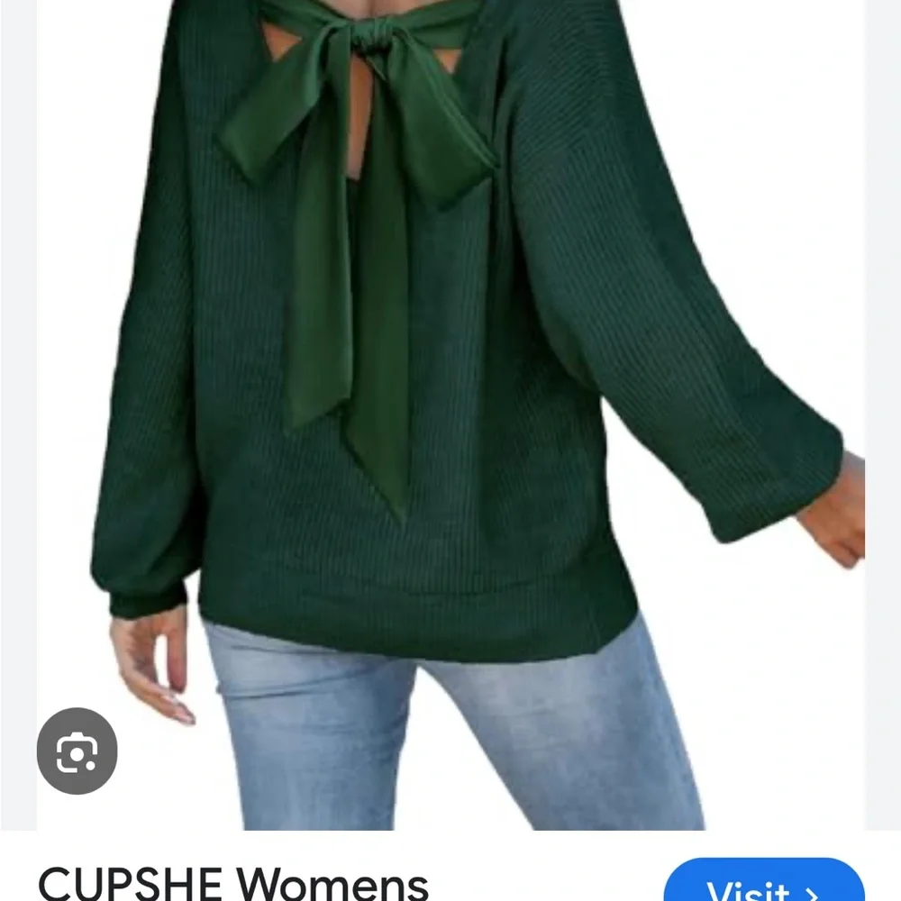 NWT Cupshe Green V-Neck Sweater with Bow DetailS5